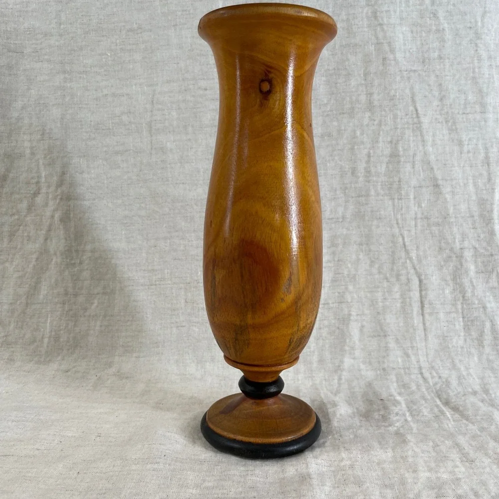Brown Hand Turned Wood Vase Mid Century Modern Vintage 8